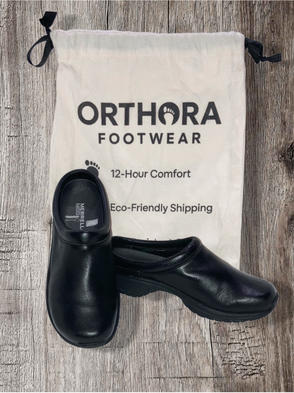 Merrell Encore Groove Black Leather Slip On Mule Clog Shoes Ortho Women’s Sz 8